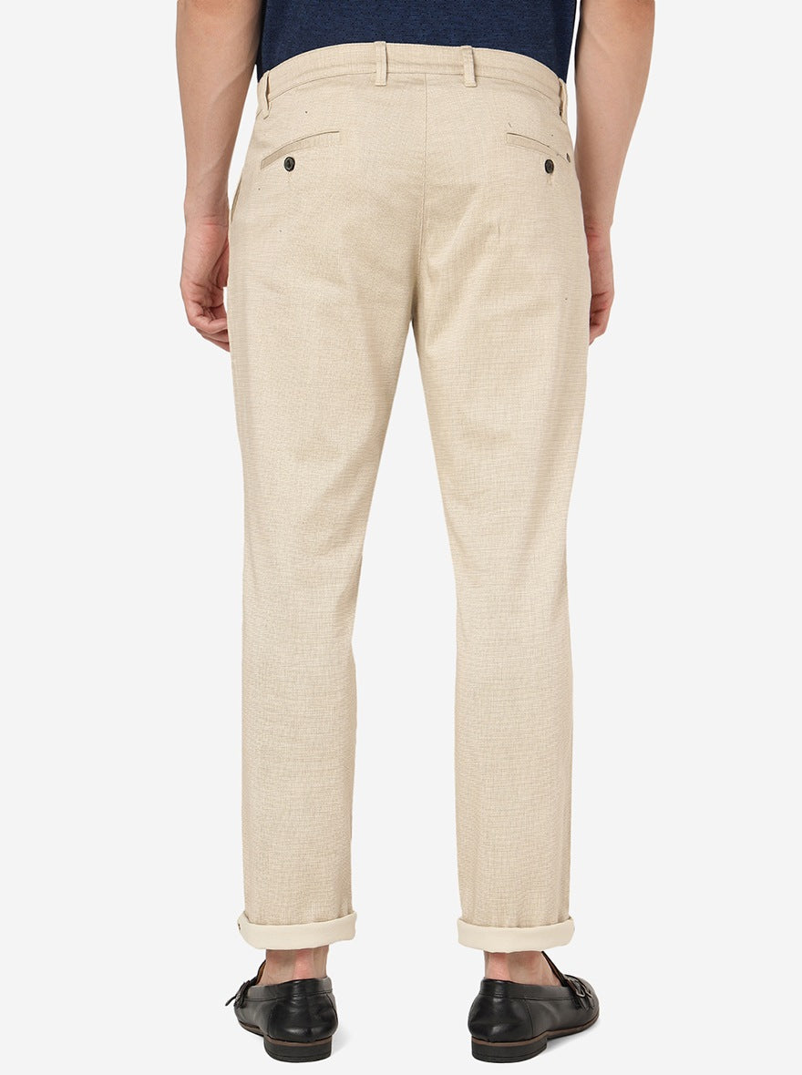Cream Solid Uno Fit Casual Trouser | JadeBlue