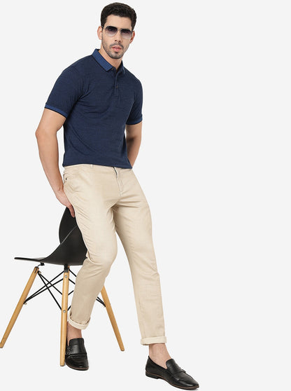 Cream Solid Uno Fit Casual Trouser | JadeBlue