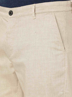Cream Solid Uno Fit Casual Trouser | JadeBlue