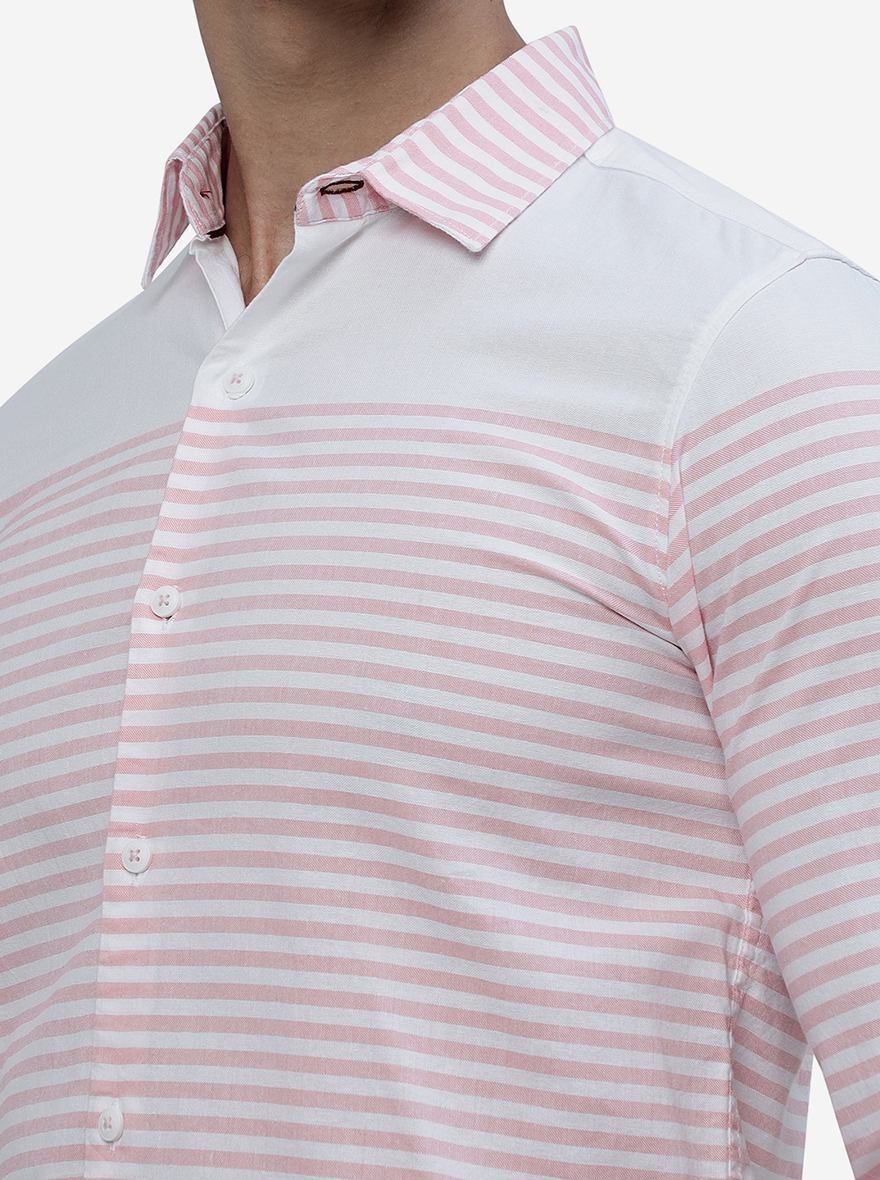 Candy Pink Striped Slim Fit Casual Shirt | JadeBlue