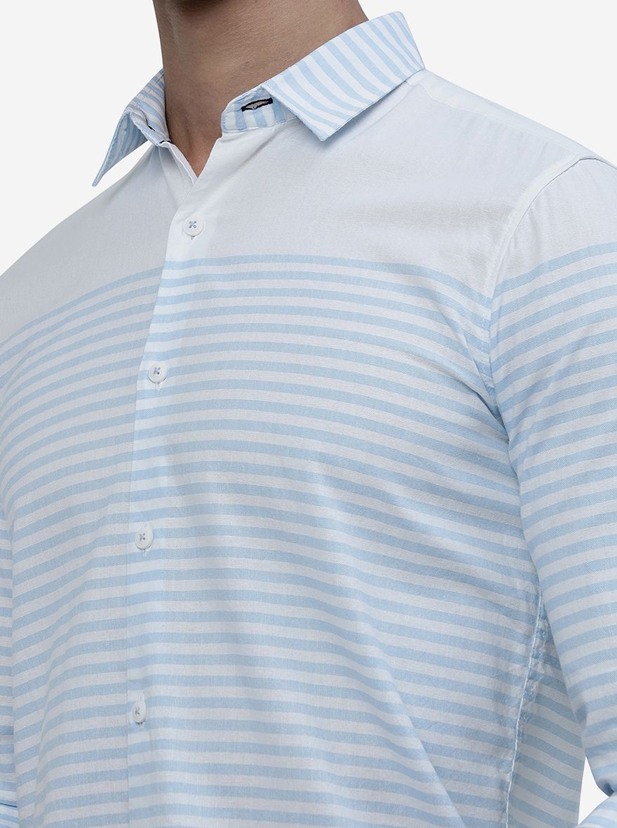 Sky Blue Striped Slim Fit Casual Shirt | JadeBlue