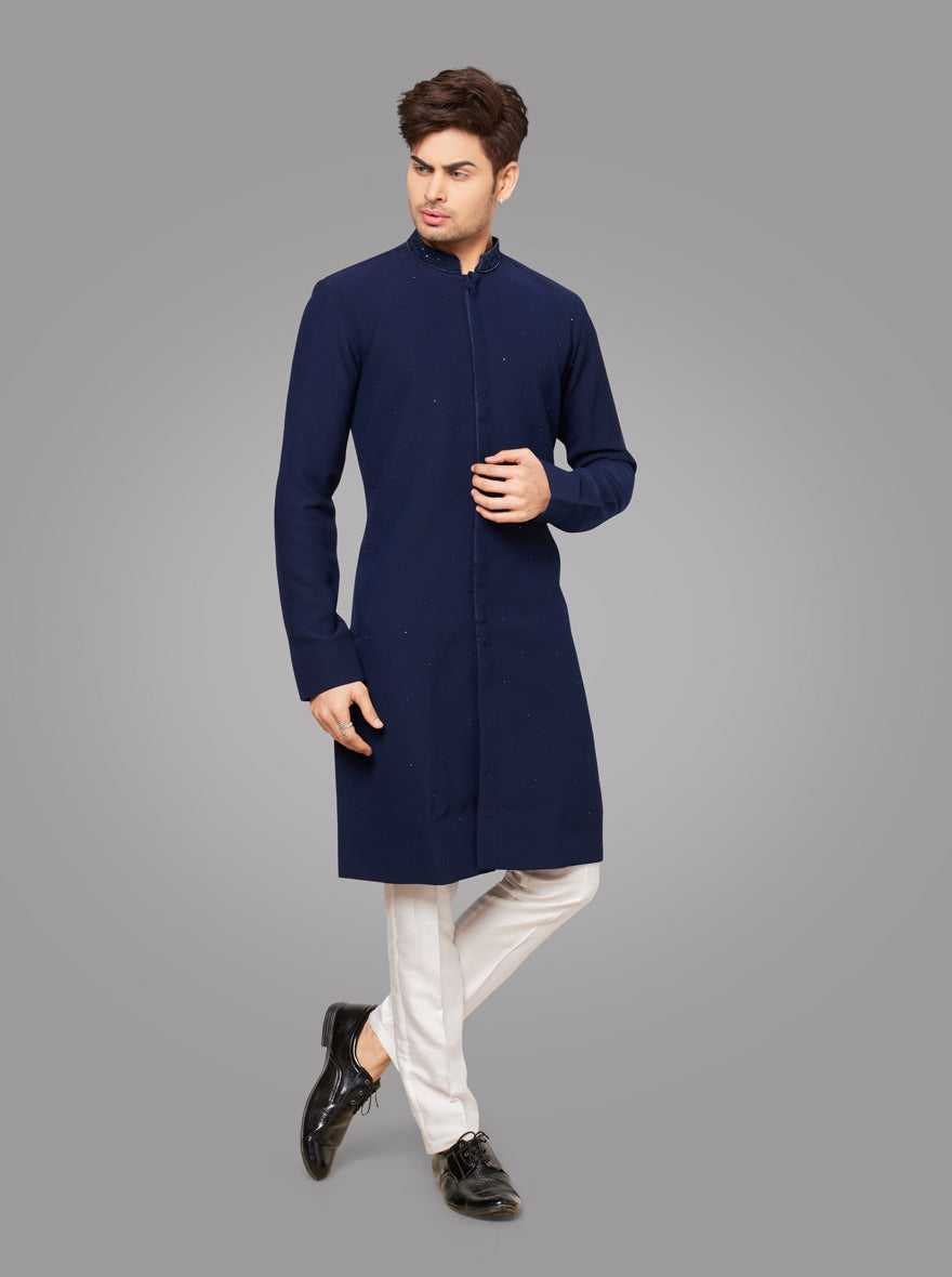 Navy blue kurta white pajama sale