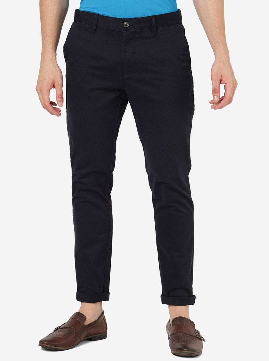 Navy Blue Solid Uno Fit Casual Trouser | JadeBlue