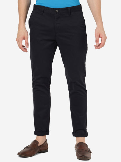 Navy Blue Solid Uno Fit Casual Trouser | JadeBlue