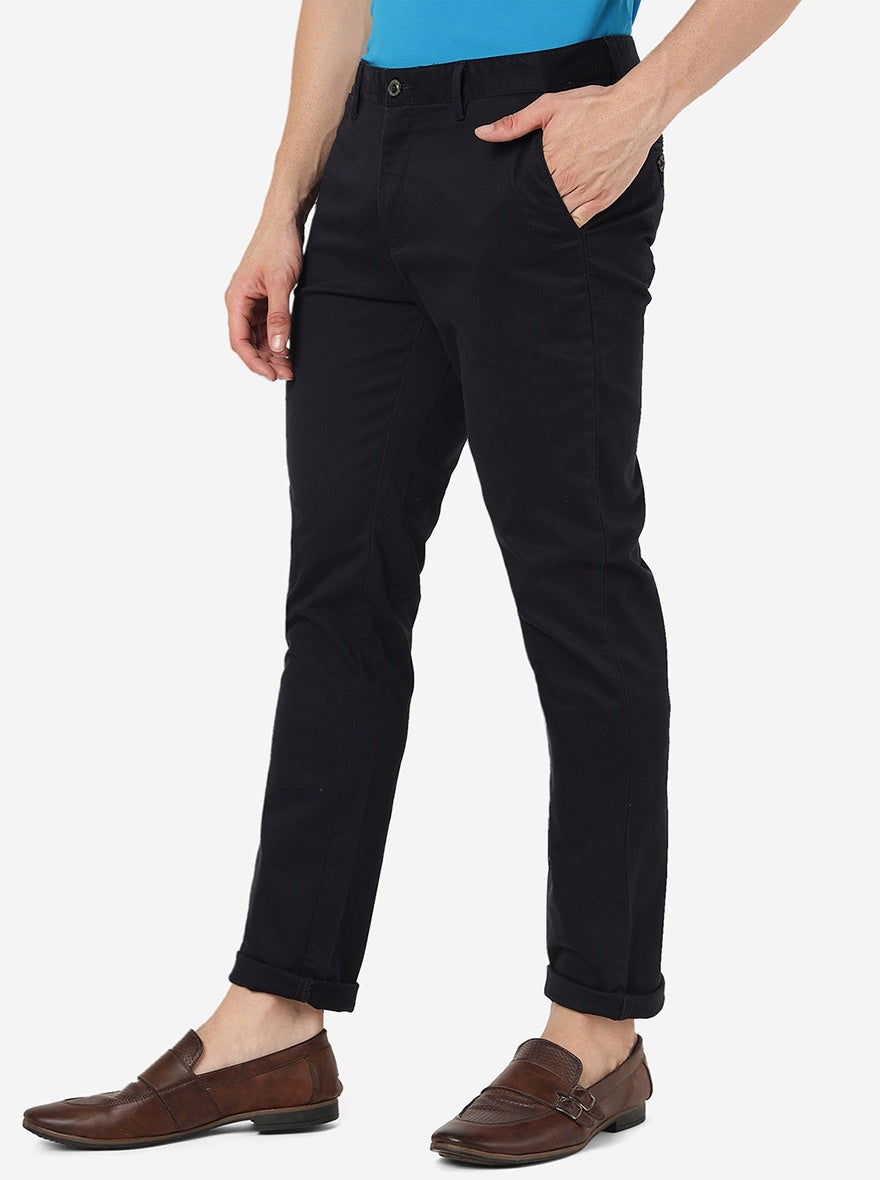Navy Blue Solid Uno Fit Casual Trouser | JadeBlue