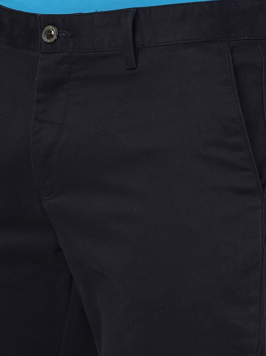 Navy Blue Solid Uno Fit Casual Trouser | JadeBlue