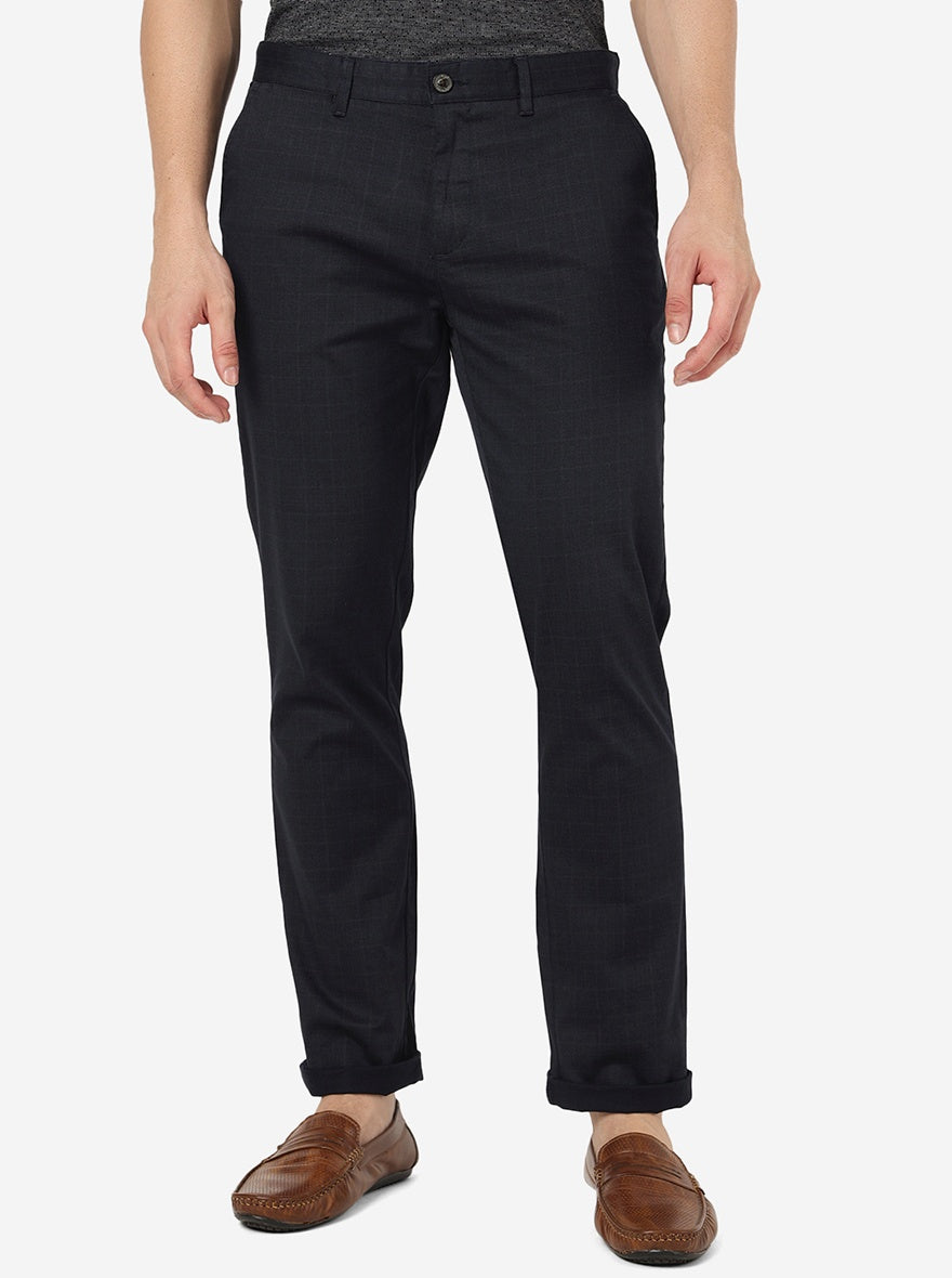 Navy Blue Solid Uno Fit Casual Trouser | JadeBlue