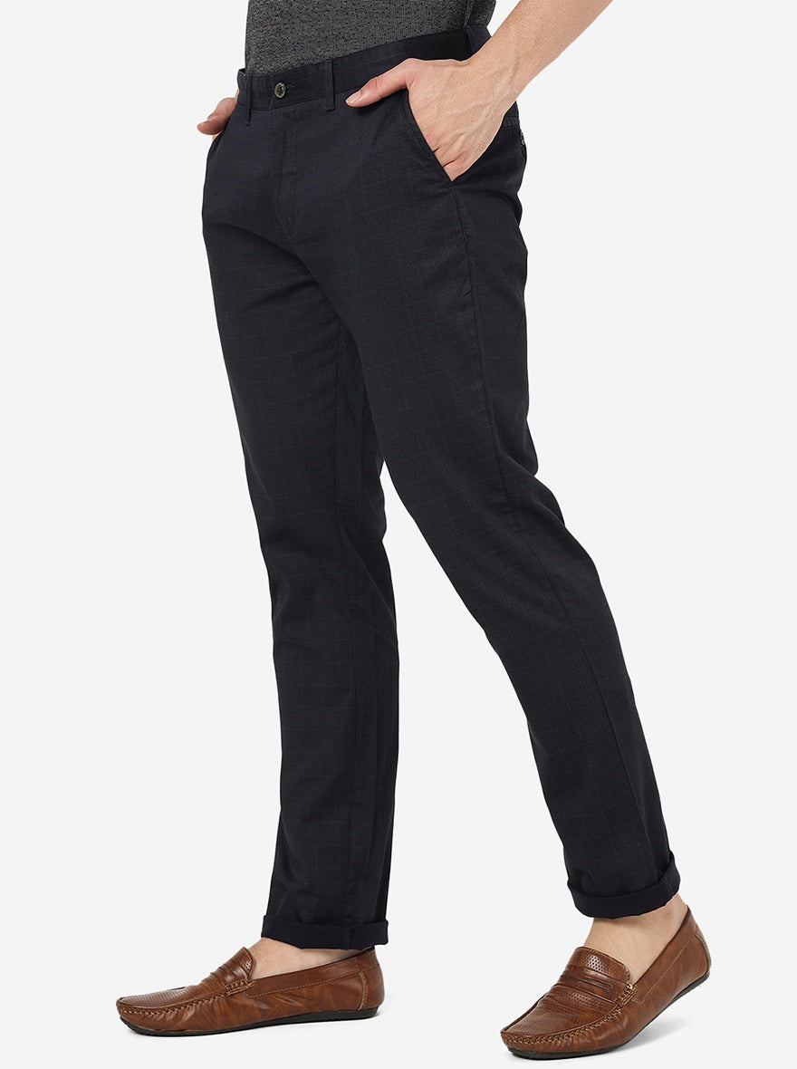 Navy Blue Solid Uno Fit Casual Trouser | JadeBlue
