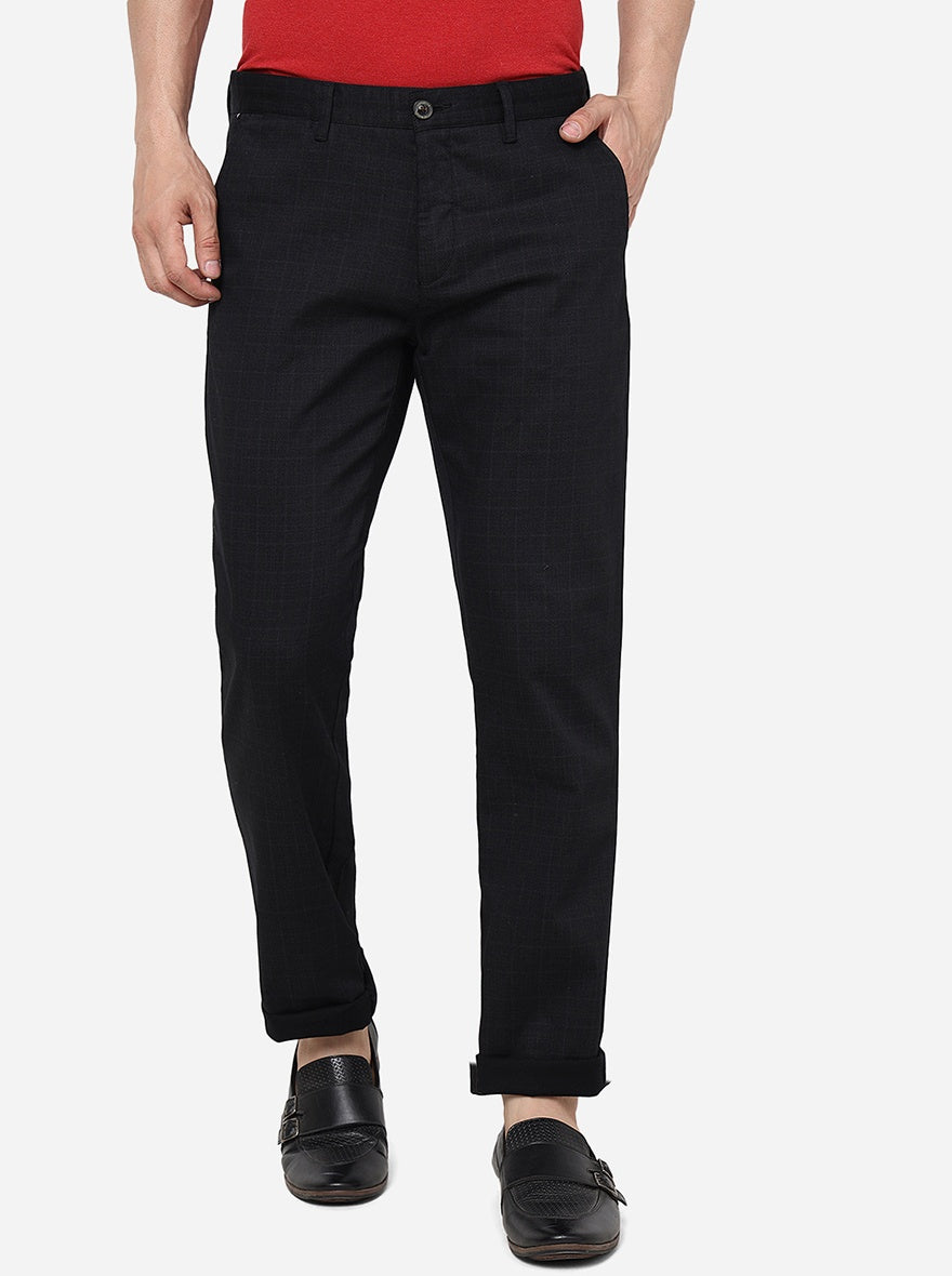 Black Solid Uno Fit Casual Trouser | JadeBlue