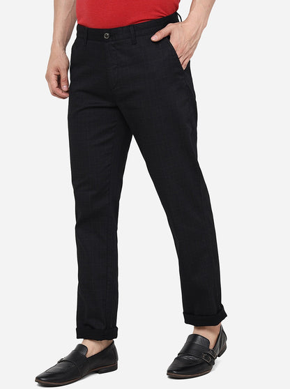Black Solid Uno Fit Casual Trouser | JadeBlue