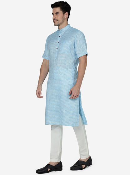 Sky Blue Striped Regular Fit Modi Kurta | JadeBlue