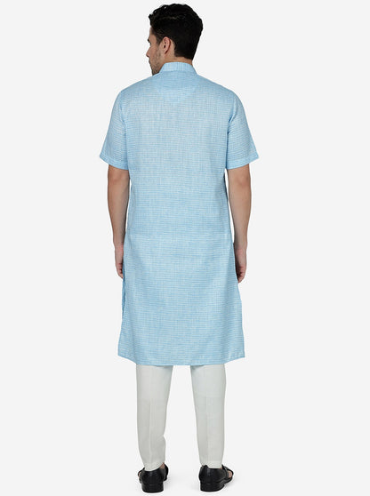 Sky Blue Striped Regular Fit Modi Kurta | JadeBlue