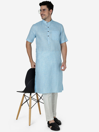 Sky Blue Striped Regular Fit Modi Kurta | JadeBlue