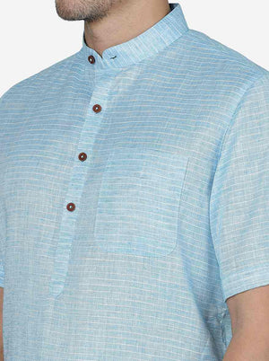 Sky Blue Striped Regular Fit Modi Kurta | JadeBlue