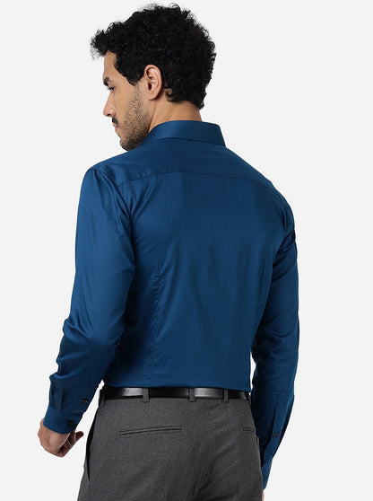 Blue Solid Slim Fit Formal Shirt | Metal