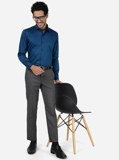 Blue Solid Slim Fit Formal Shirt | Metal