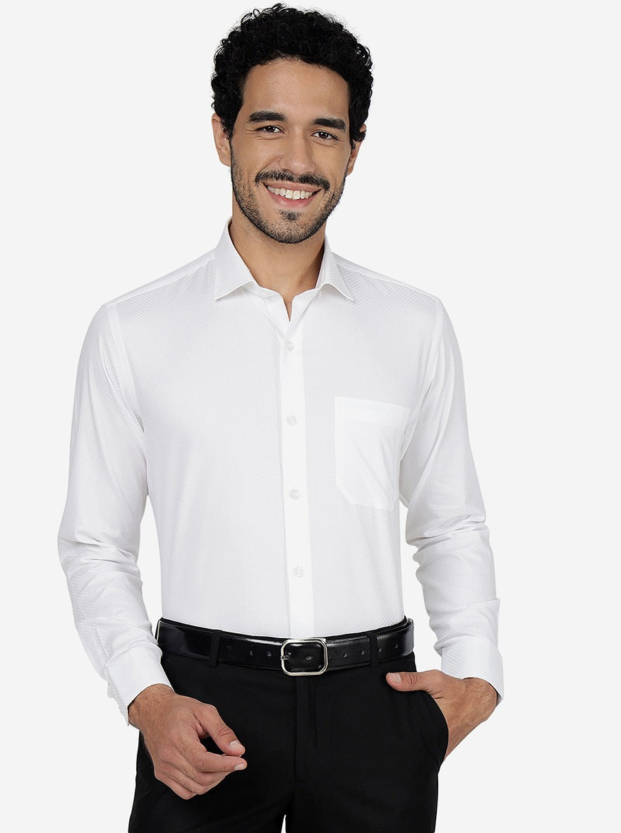 White Solid Slim Fit Formal Shirt | Metal