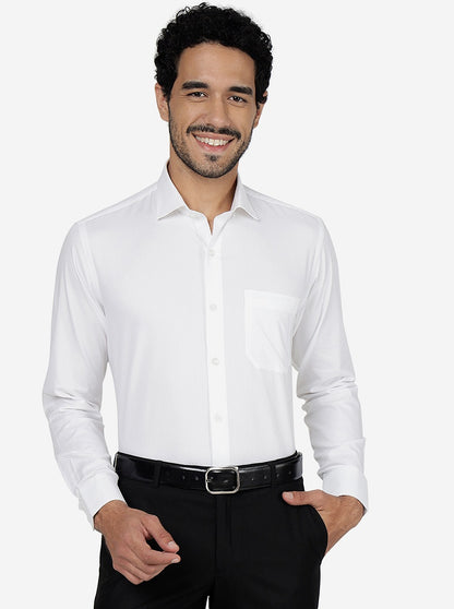 White Solid Slim Fit Formal Shirt | Metal