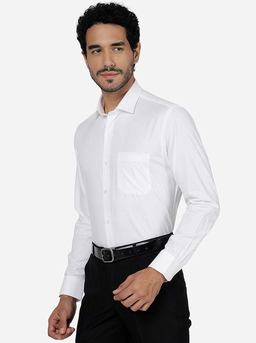 White Solid Slim Fit Formal Shirt | Metal