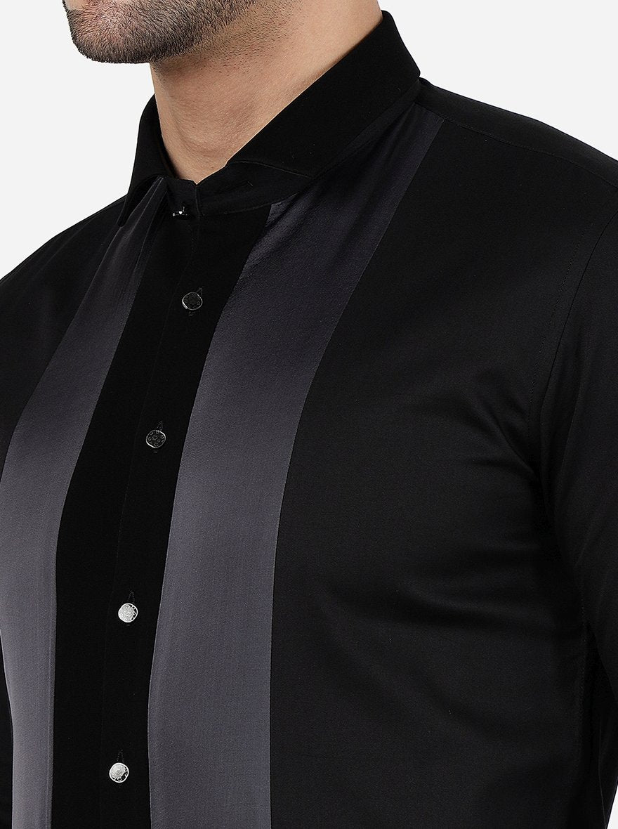 Black Striped Slim Fit Party Wear Shirt | JB Studio