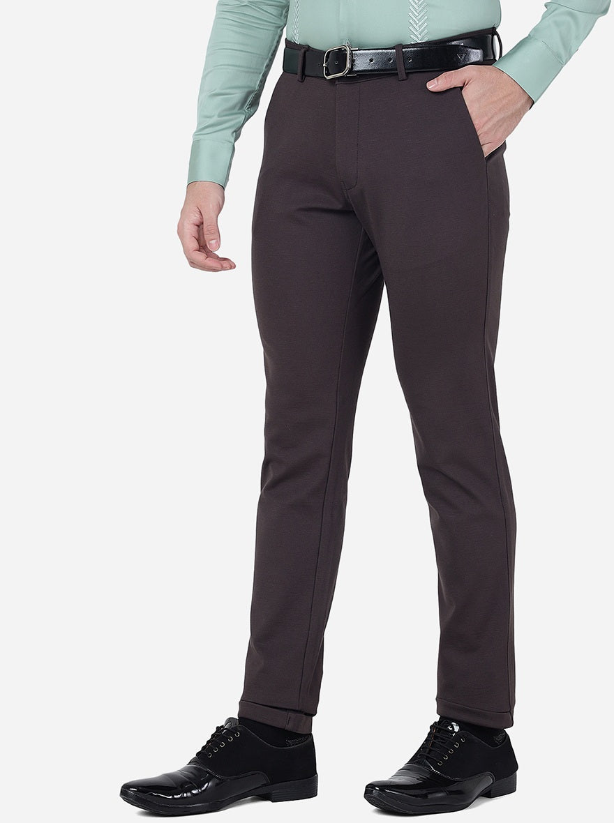 Brown Solid Slim Fit Club Wear Trouser | JB Studio
