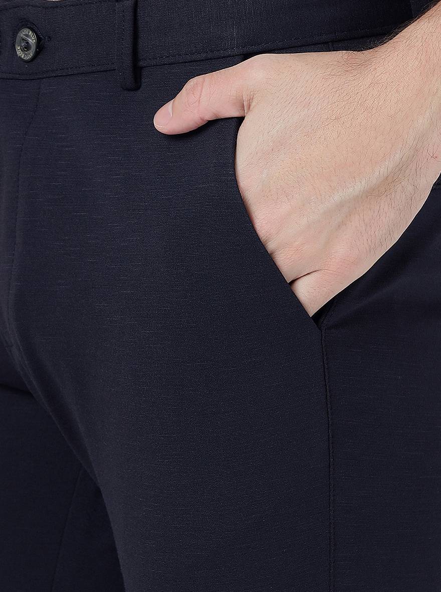 Navy Blue Solid Slim Fit Club Wear Trouser | JB Studio