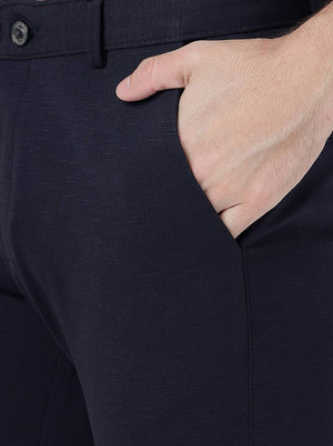 Navy Blue Solid Slim Fit Club Wear Trouser | JB Studio