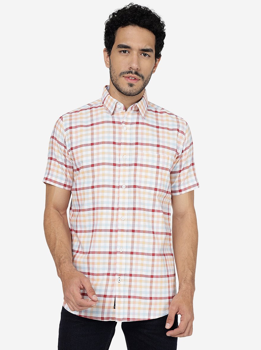 Orange Checked Slim Fit Casual Shirt | JadeBlue