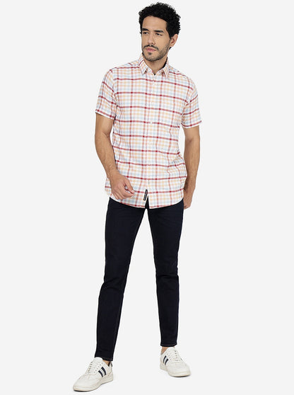 Orange Checked Slim Fit Casual Shirt | JadeBlue