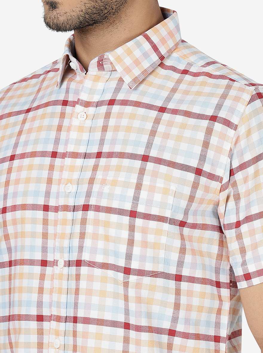 Orange Checked Slim Fit Casual Shirt | JadeBlue