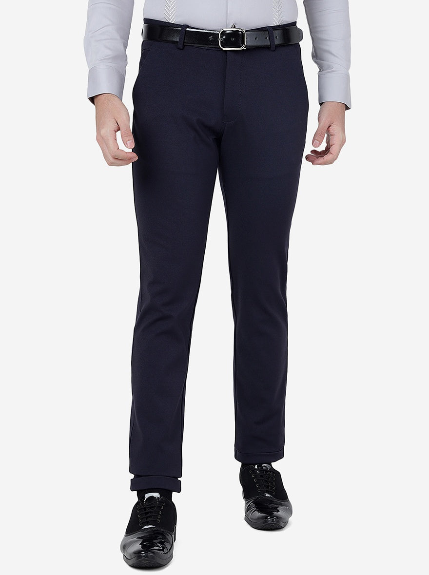 Navy Blue Solid Slim Fit Club Wear Trouser | JB Studio
