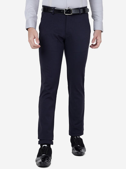 Navy Blue Solid Slim Fit Club Wear Trouser | JB Studio