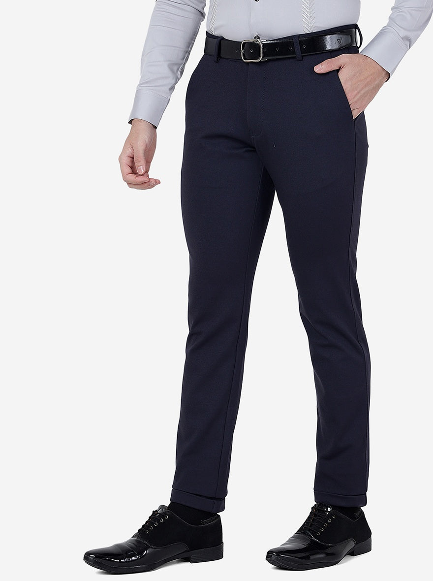 Navy Blue Solid Slim Fit Club Wear Trouser | JB Studio