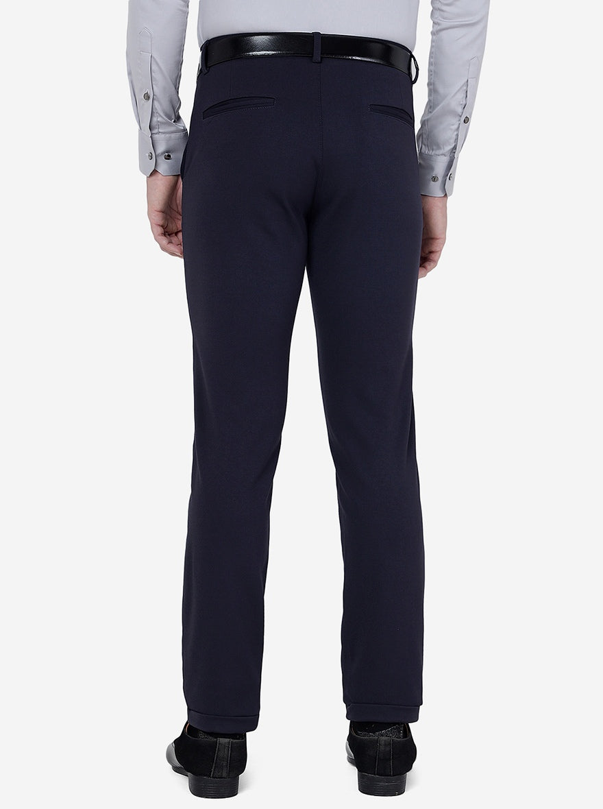 Navy Blue Solid Slim Fit Club Wear Trouser | JB Studio
