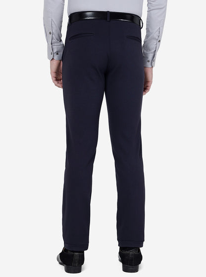 Navy Blue Solid Slim Fit Club Wear Trouser | JB Studio