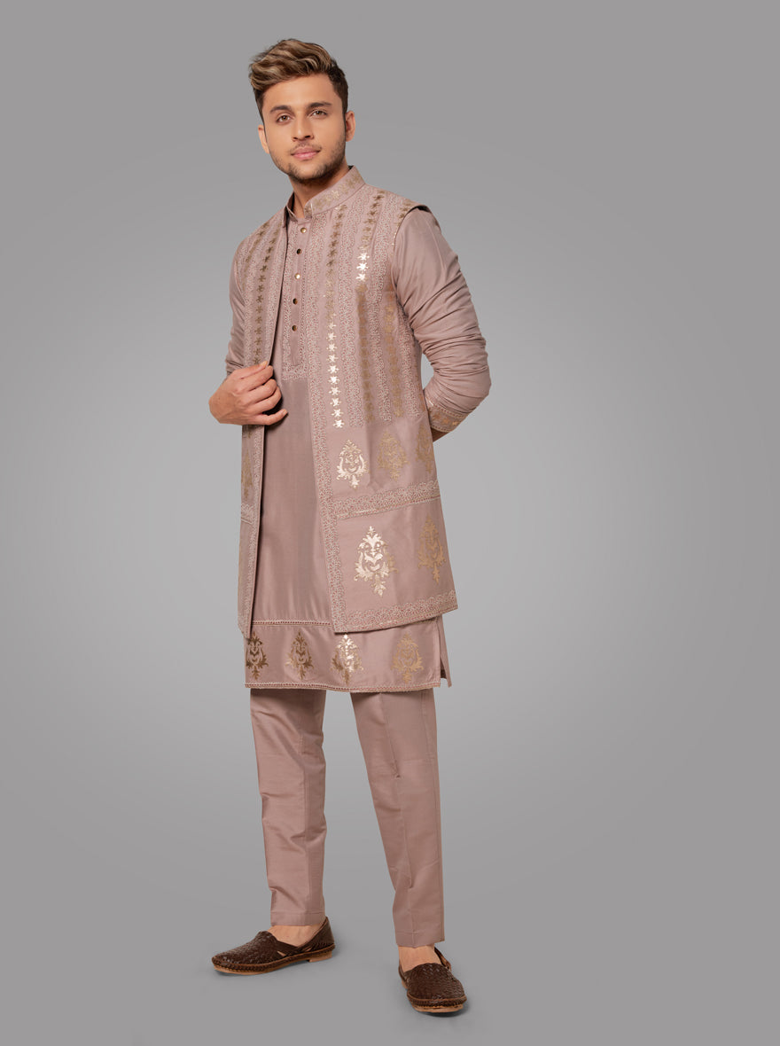 Onion Pink Kurta Pajama with Koti | TULA