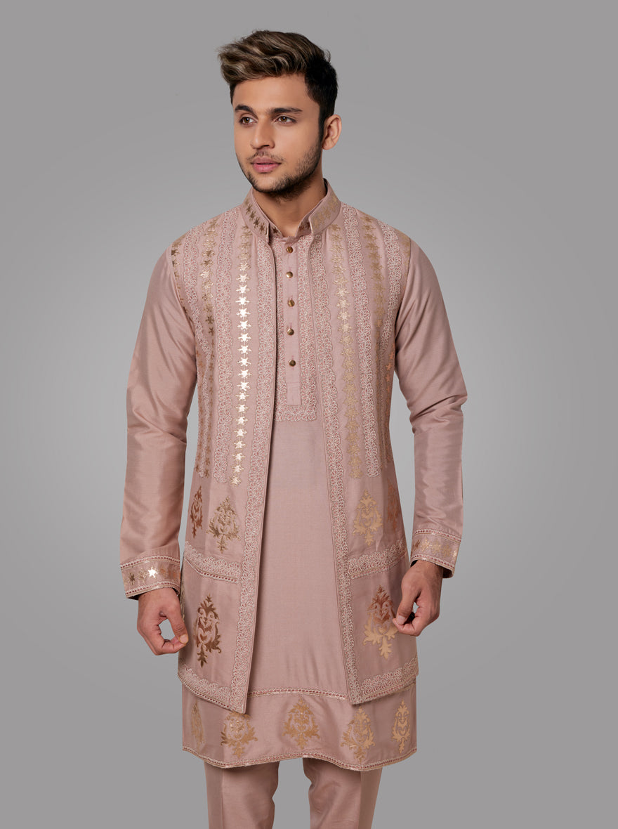 Onion Pink Kurta Pajama with Koti | TULA