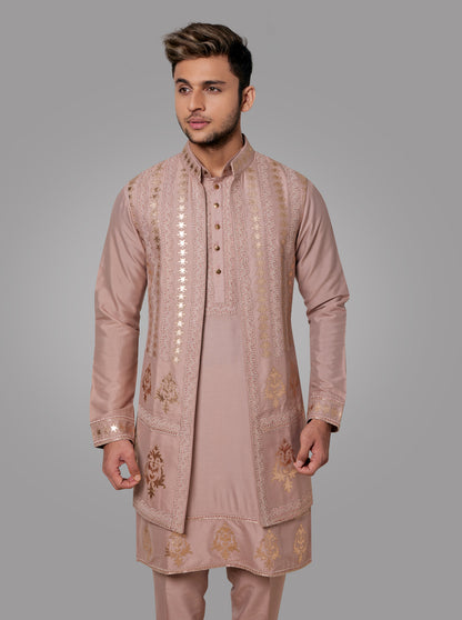 Onion Pink Kurta Pajama with Koti | TULA