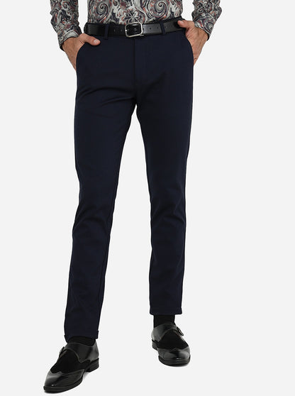 Navy Blue Solid Slim Fit Club Wear Trouser | JB Studio