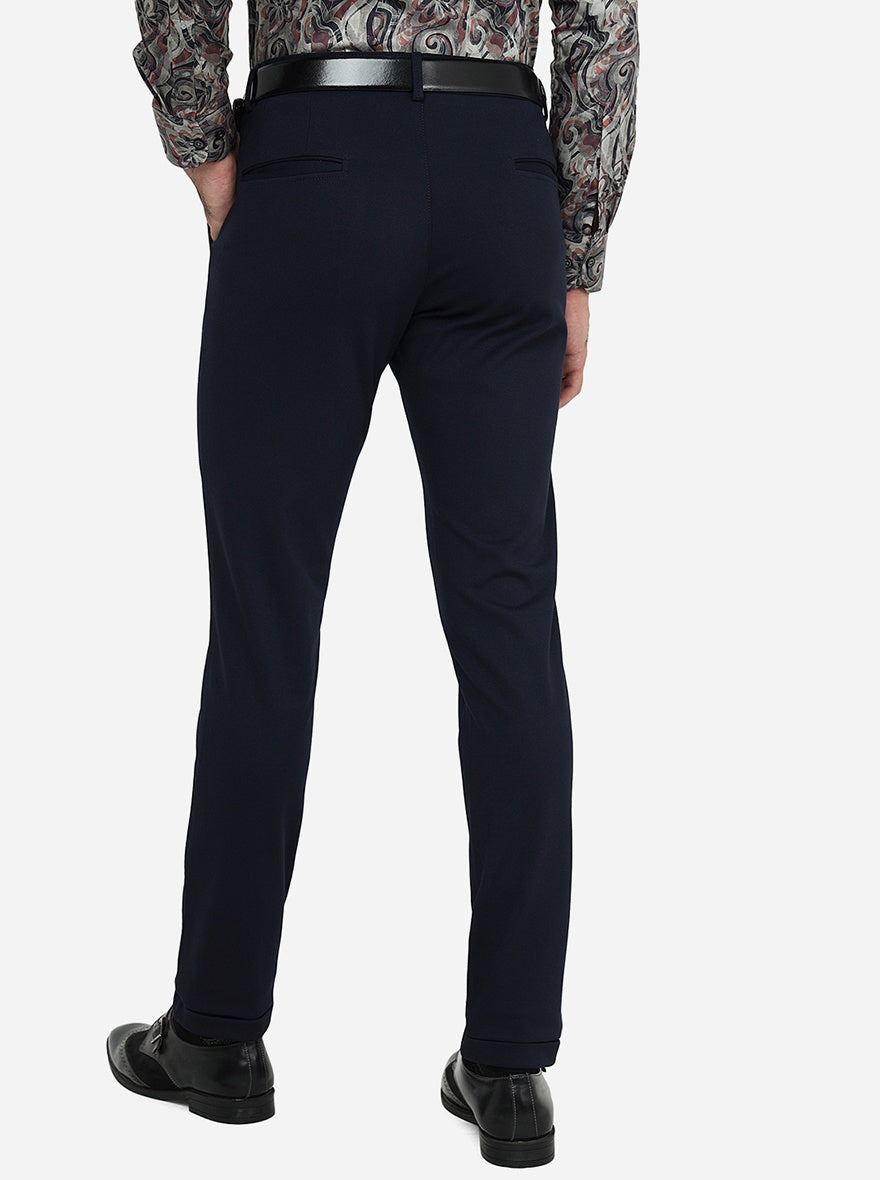 Navy Blue Solid Slim Fit Club Wear Trouser | JB Studio
