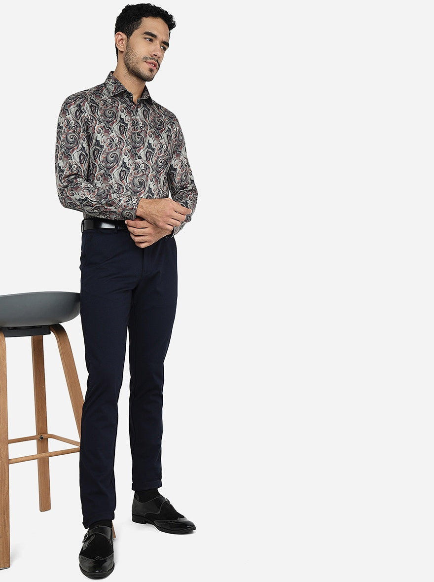 Navy Blue Solid Slim Fit Club Wear Trouser | JB Studio