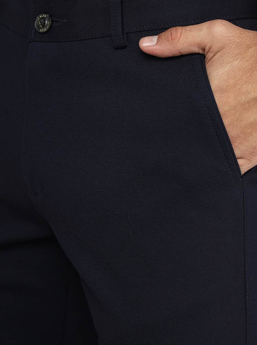 Navy Blue Solid Slim Fit Club Wear Trouser | JB Studio