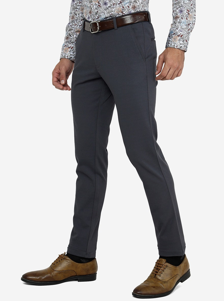 Dark Grey Solid Slim Fit Club Wear Trouser | JB Studio