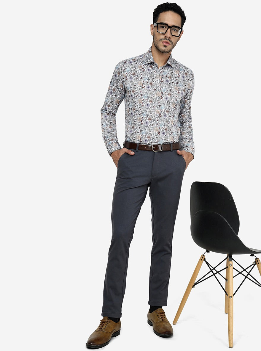 Dark Grey Solid Slim Fit Club Wear Trouser | JB Studio