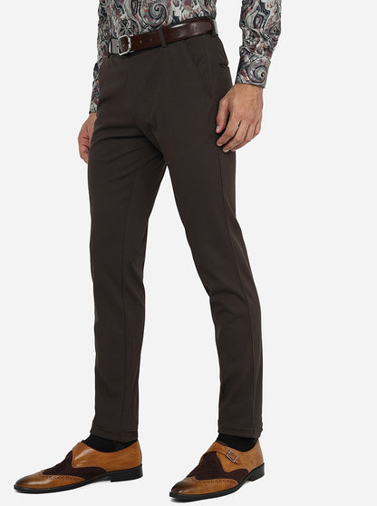 Dark Brown Solid Slim Fit Club Wear Trouser | JB Studio
