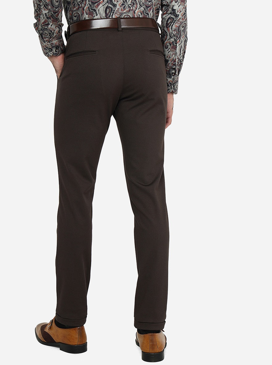 Dark Brown Solid Slim Fit Club Wear Trouser | JB Studio