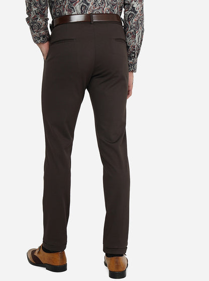 Dark Brown Solid Slim Fit Club Wear Trouser | JB Studio