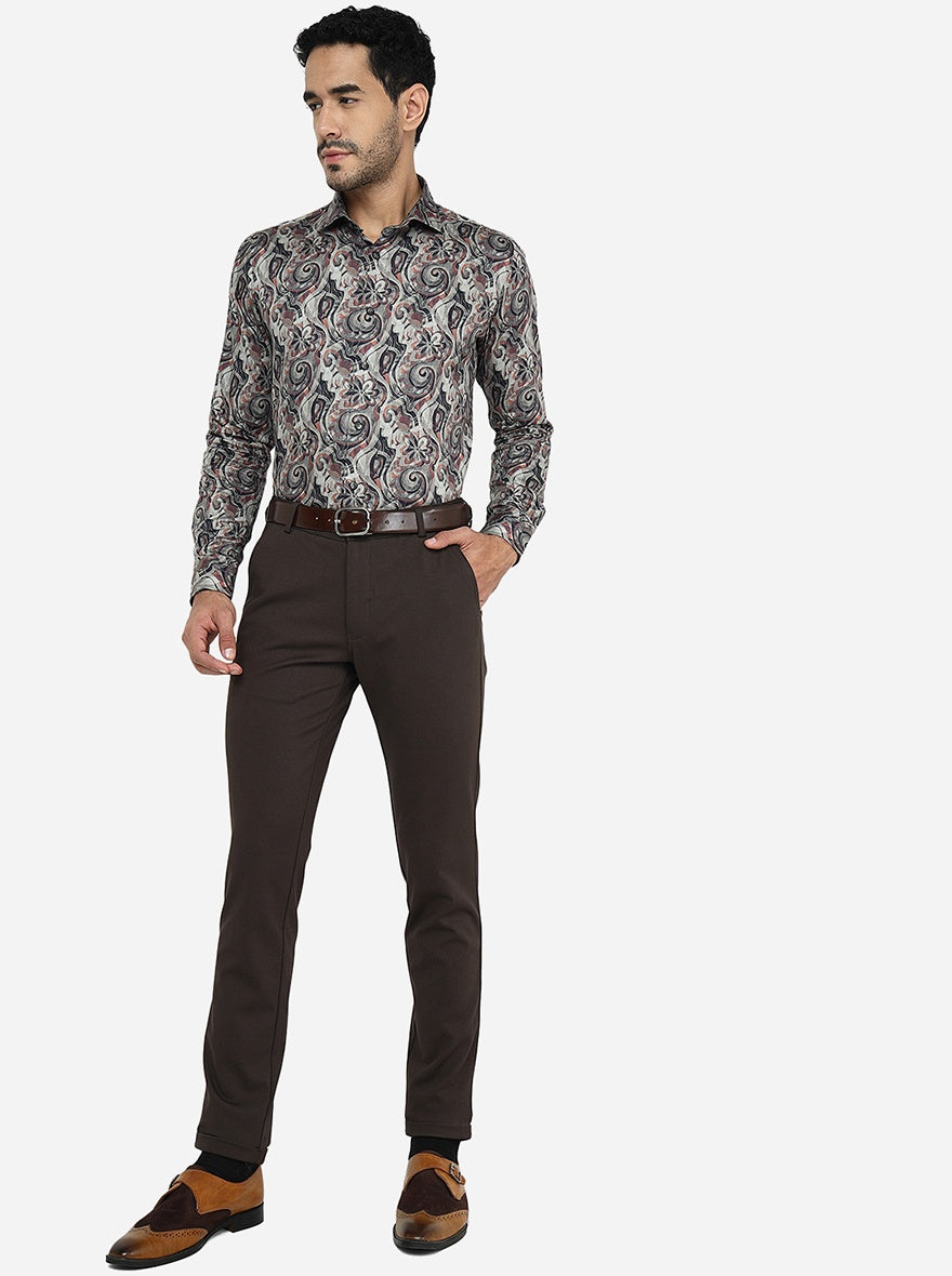 Dark Brown Solid Slim Fit Club Wear Trouser | JB Studio