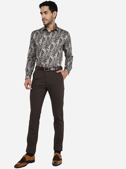 Dark Brown Solid Slim Fit Club Wear Trouser | JB Studio