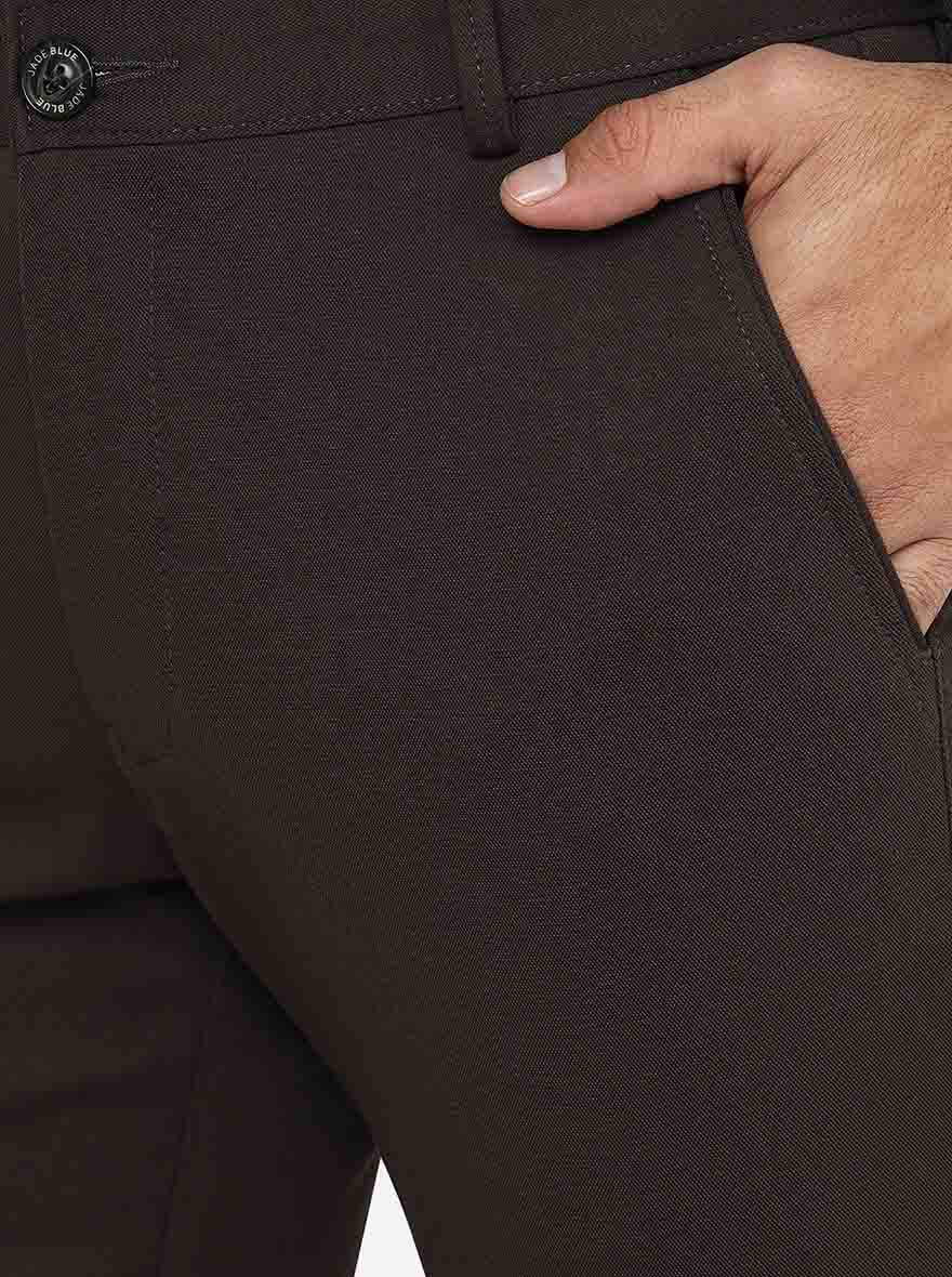 Dark Brown Solid Slim Fit Club Wear Trouser | JB Studio